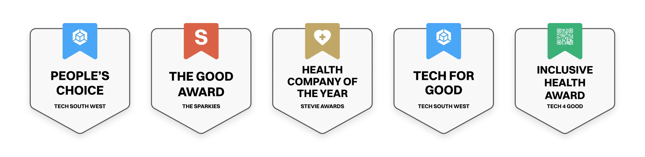 TalkCampus awards - People's Choice, The Good Award, Health Company of the Year, Tech for Good, Inclusive Health Award