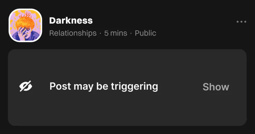 Post with content warning and trigger filter in the app