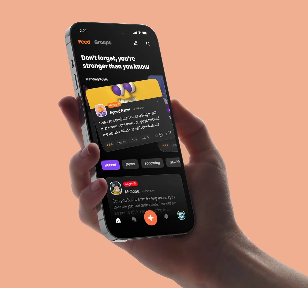 Hand holding TalkCampus app